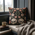 Floral Skull Woven Pillow styled lifestyle image