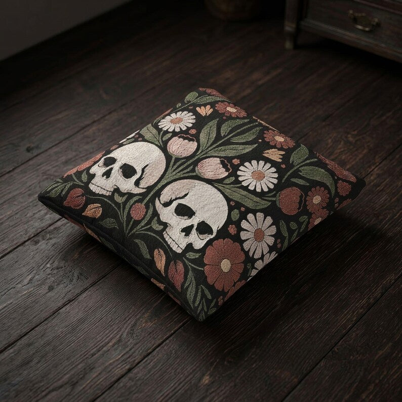 Floral Skull Woven Pillow product detail image