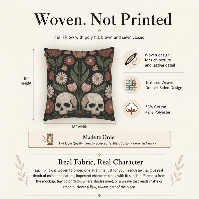 Floral Skull Woven Pillow product detail image