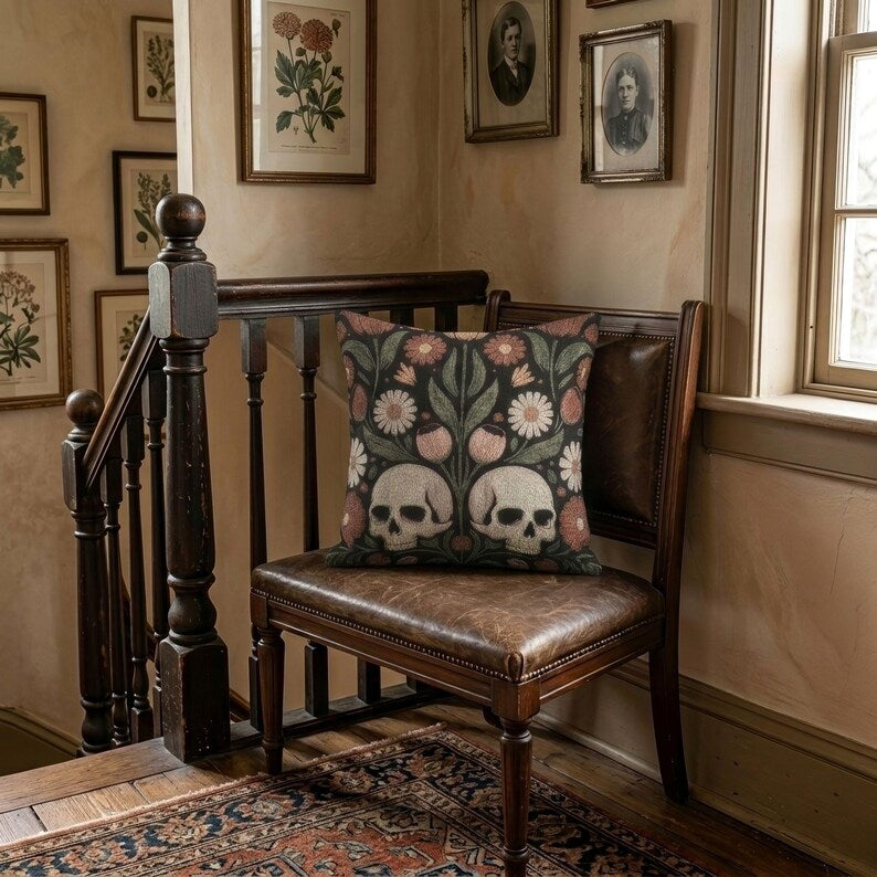 Floral Skull Woven Pillow product detail image