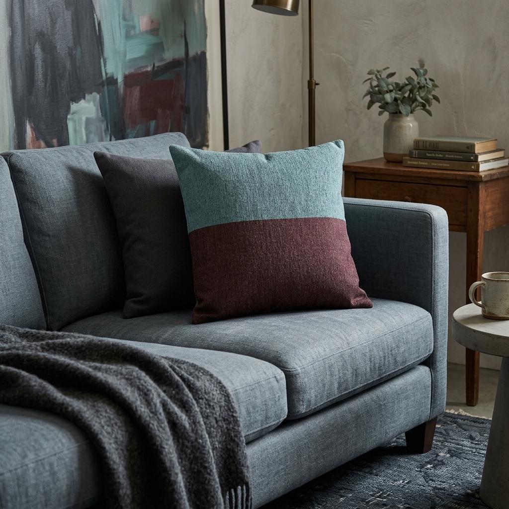 Living Room Throw Pillow Modern Couch Accent Teal Brick Color Block Two Tone Woven Cushion Scandi Style Contemporary Sofa…