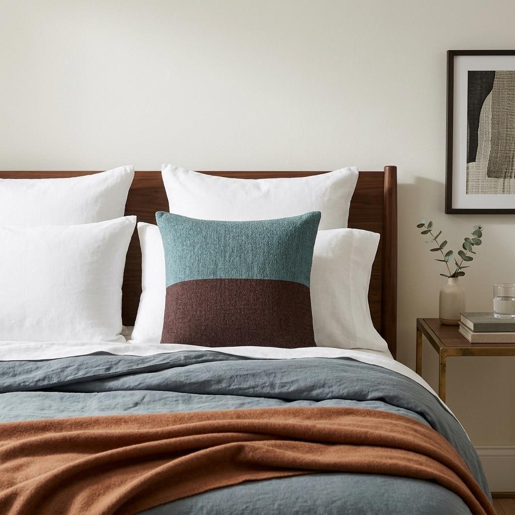 Teal and brick colorblock woven pillow – view 8