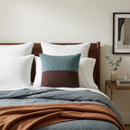 Teal and brick colorblock woven pillow – view 8
