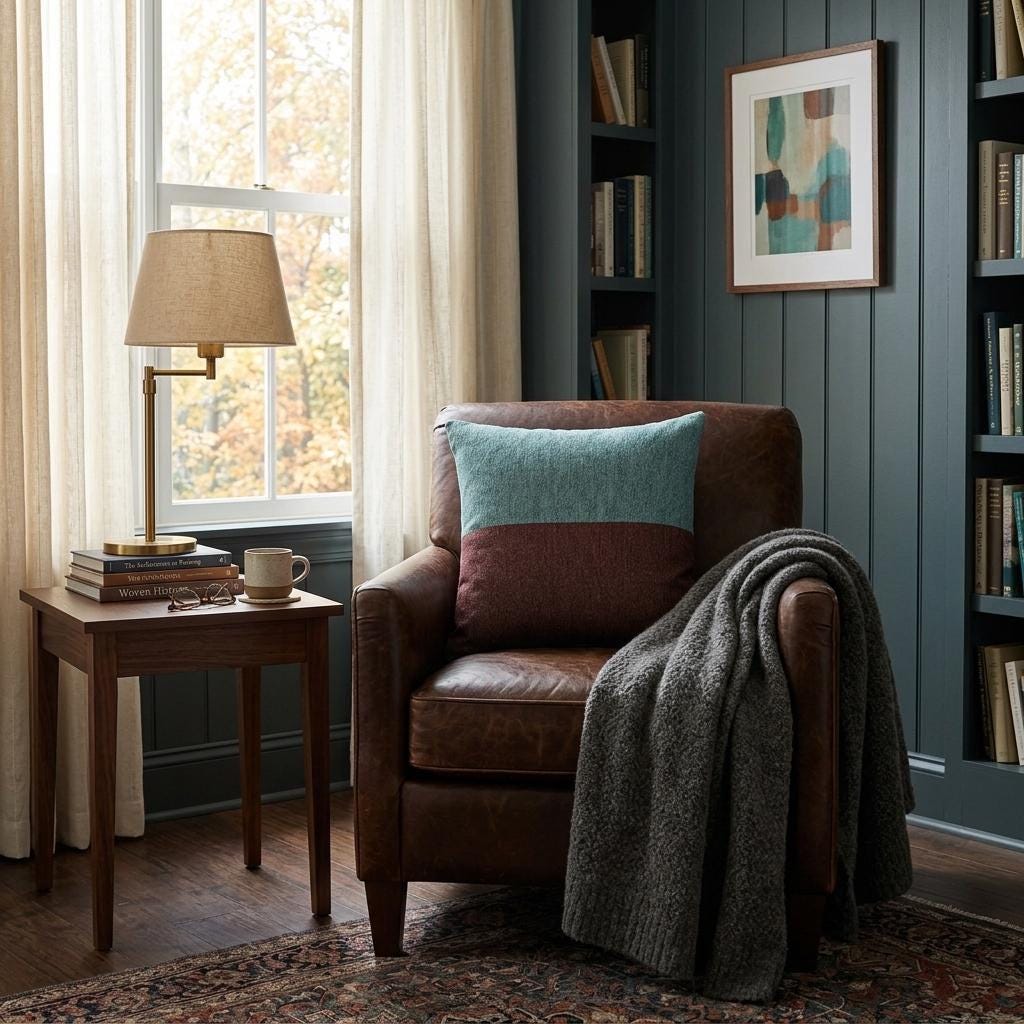 Teal and brick colorblock woven pillow – view 9