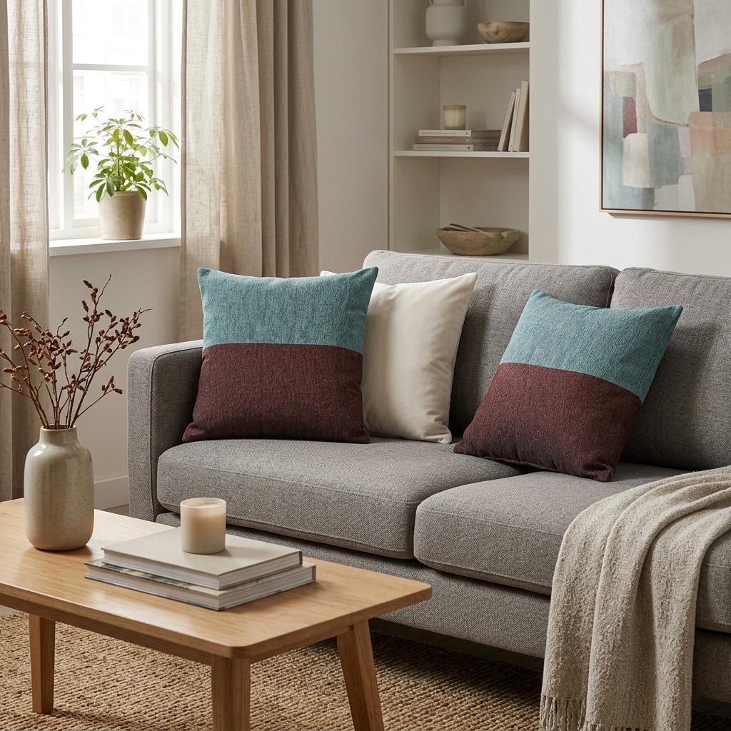 Teal and brick colorblock woven pillow – view 10