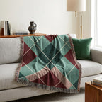 Teal and burgundy argyle woven throw – view 8