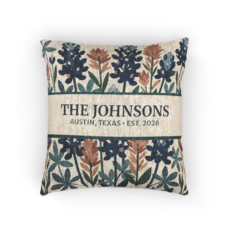 Personalized Texas Wildflower Woven Pillow product detail image