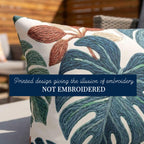 Close-up showing the printed embroidery-look tropical artwork; design is printed, not embroidered