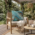 Turquoise agate outdoor pillow in teal and blue — view 2