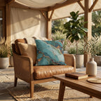 Turquoise agate outdoor pillow in teal and blue — view 6