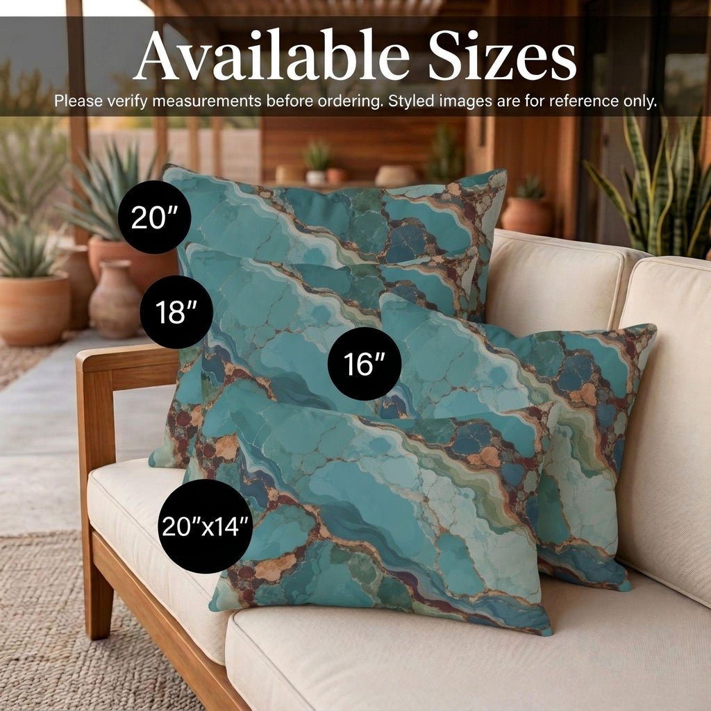 Turquoise agate outdoor pillow in teal and blue — view 7