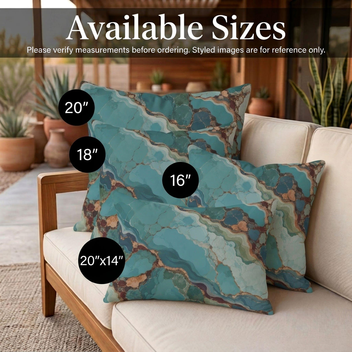 Turquoise agate outdoor pillow in teal and blue — view 7