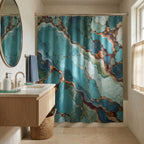 Turquoise agate shower curtain in teal and ocean blue — view 3