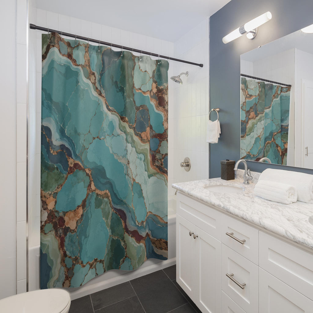 Turquoise agate shower curtain in teal and ocean blue — view 6