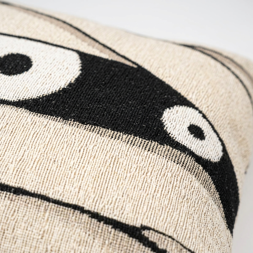 Mummy Eyes Woven Pillow | Black & Cream Halloween Decor