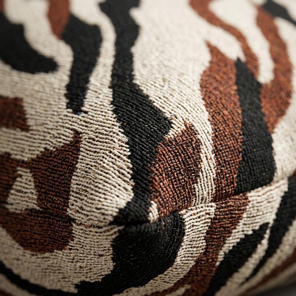Woven Textile Zebra Pattern Pillow Cover Brown Charcoal Stripe Design Neutral Home Accent Living Room Sofa Statement Piece Modern Rustic Style Decorative Cushion Cover Textured Fabric Double Sided Animal Print Throw Pillow Cozy Bedroom