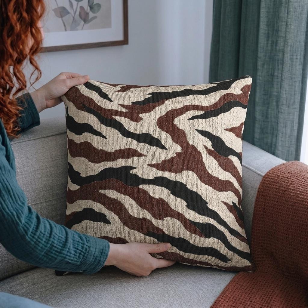 Neutral Zebra Stripe Woven Pillow | Earth Tone Animal Print – image 6
