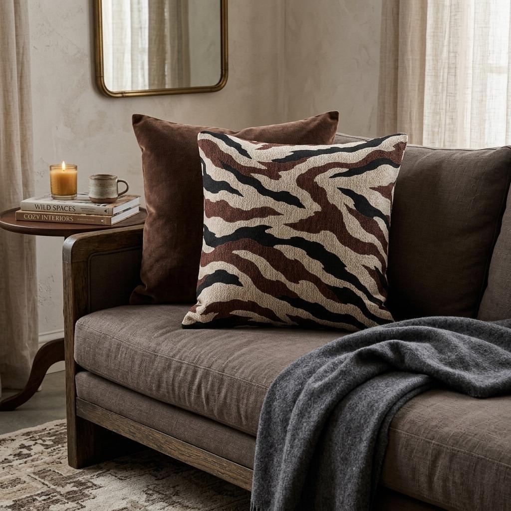 Neutral Zebra Stripe Woven Pillow | Earth Tone Animal Print – image 10